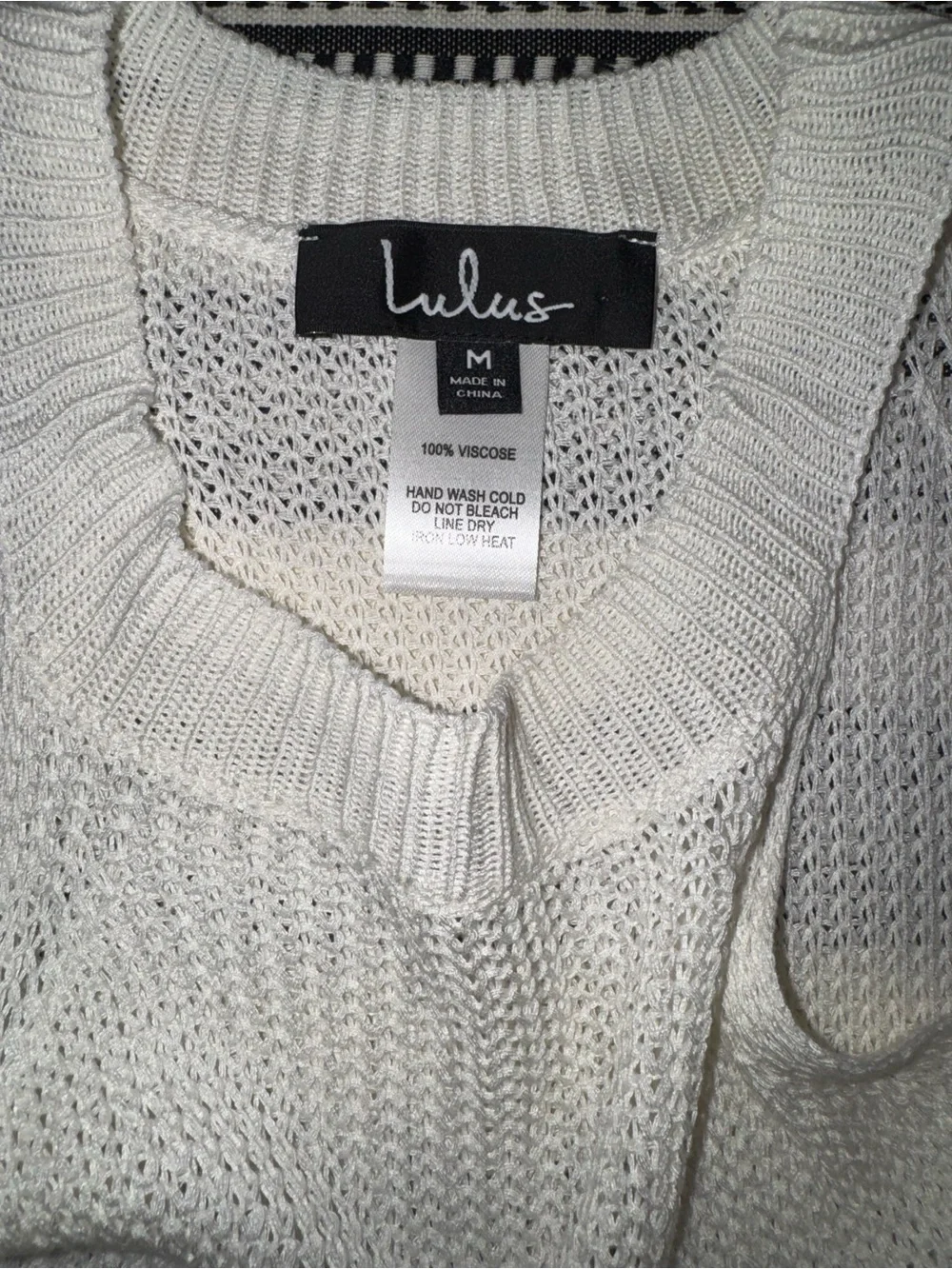 Lulu's Cream Knit Crochet Halter Swim Coverup with tie-up sides, M